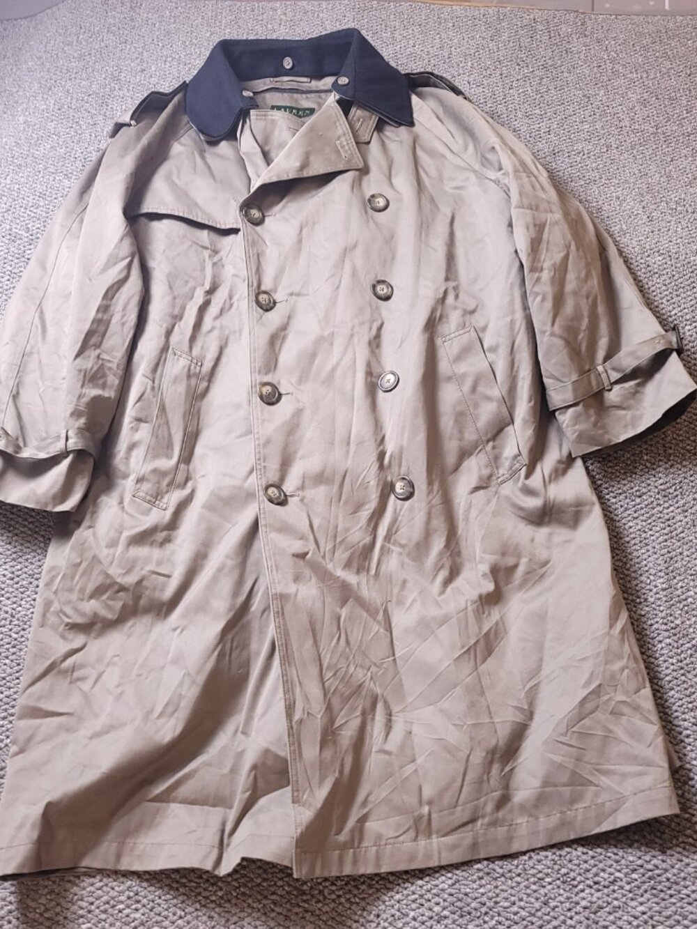 LRL Ralph Lauren Overcoat Mens 46S Cotton Polyester Beige Belt Trench Jacket